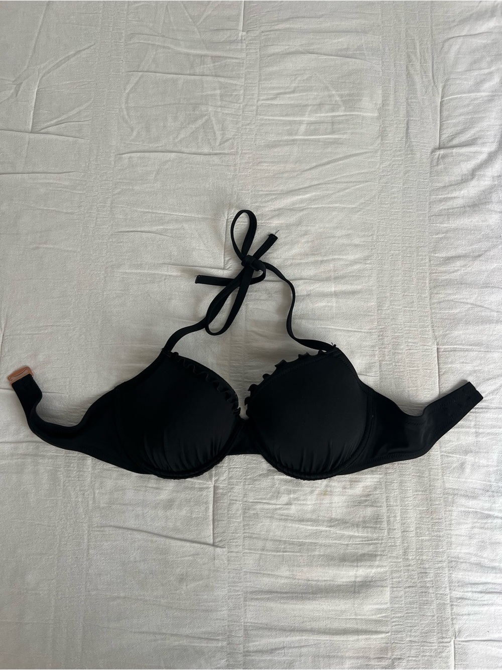 Shade & Shore Black Halter Bikini Top with Ruffle Trim